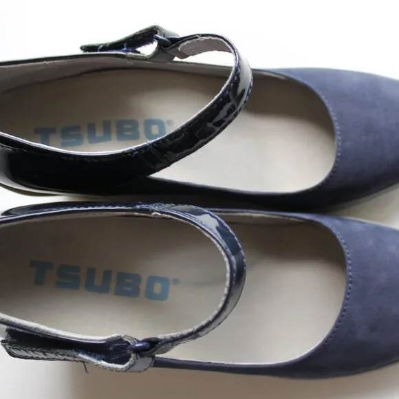TSUBO Navy Blue Suede & Patent Mary Jane Heels Size 7 EUC - Picture 2 of 7